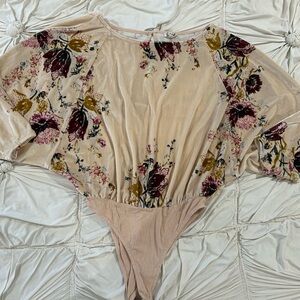 Free People Blush Floral Velvet Bodysuit